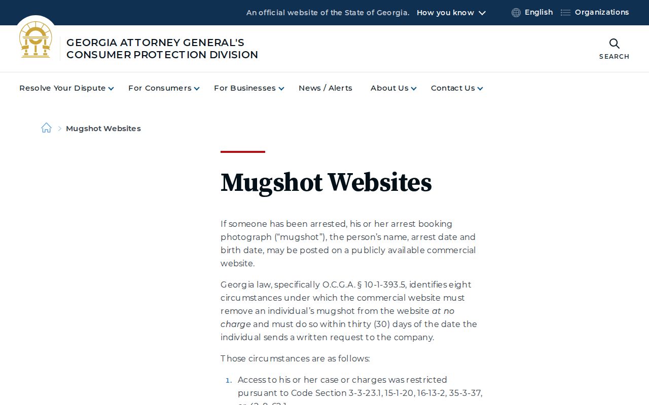Georgia Attorney General mugshot removal information for Decatur County release photos