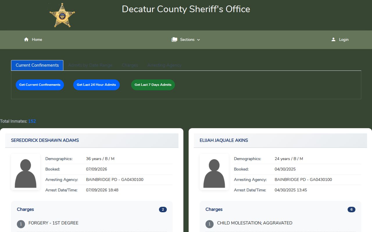 Citizen Connect search for Decatur County released inmates and current confinements